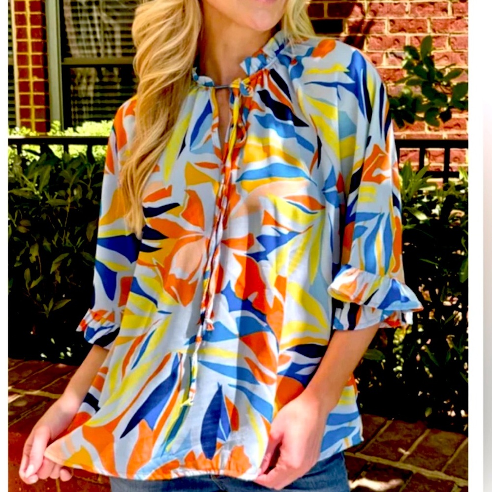 38 Boho Floral Print Wide Sleeve Blouse Top -NEW